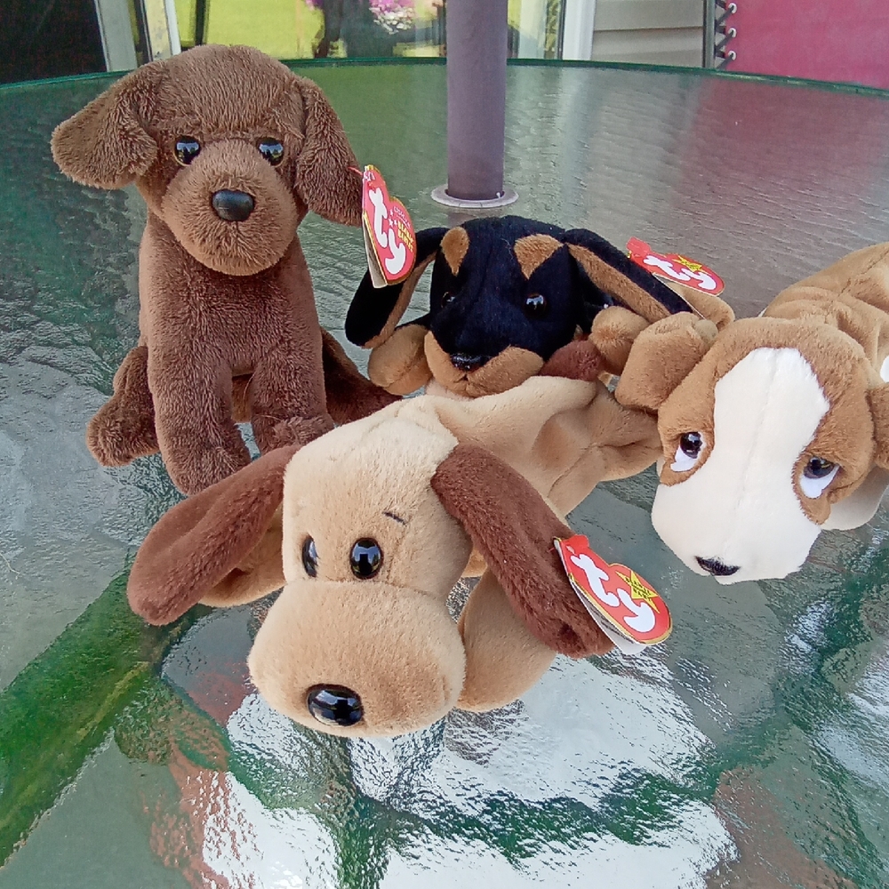 SOLD!    Four Ty Beanie Baby Puppies,  This Is Sold!!!!